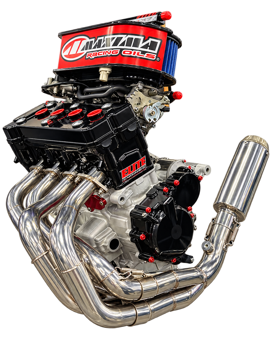Clean finished engine assembly representing Stoke Motorsports vapor-blasting work